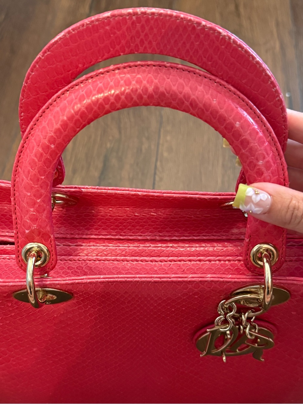 Large Hot Pink Python Lady Dior - Picture 4 of 11